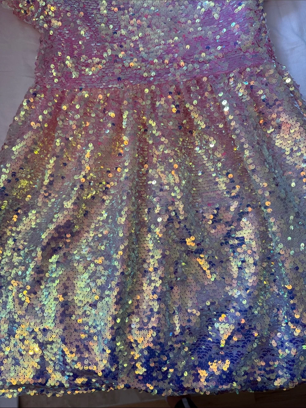Lola + The Boys Iridescent Pink Sequin Party Dress